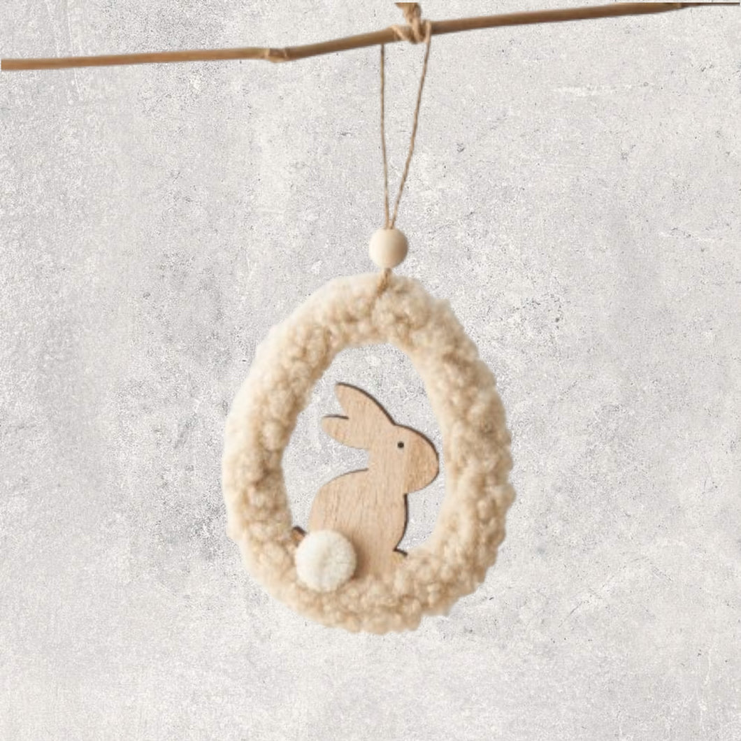 Boucle Egg Hangers with Wooden Bunnies