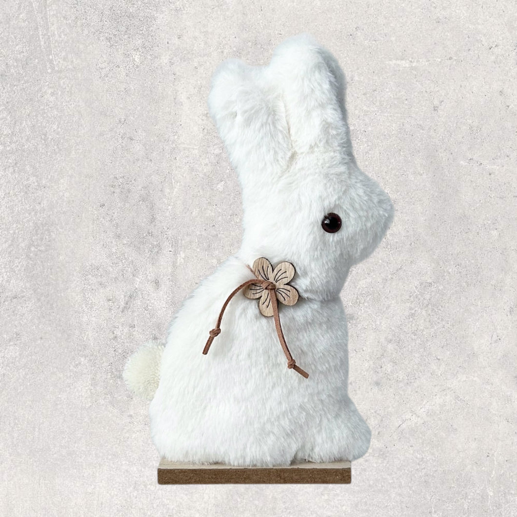 White Bunny on Wooden Stand