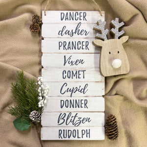 Reindeer Names Wooden Sign
