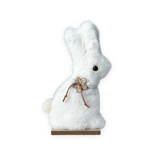 White Bunny on Wooden Stand