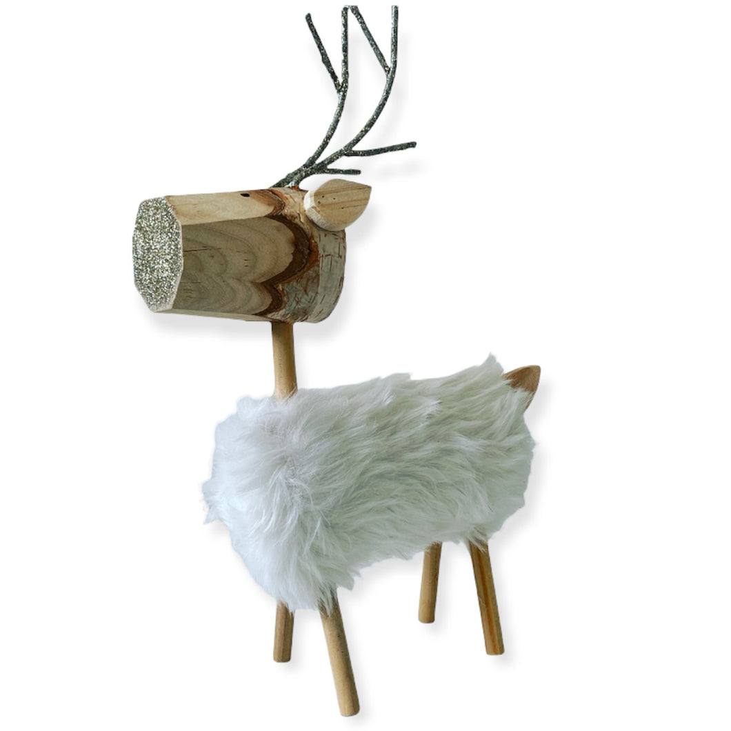 Wooden Reindeer with Faux Fur Body